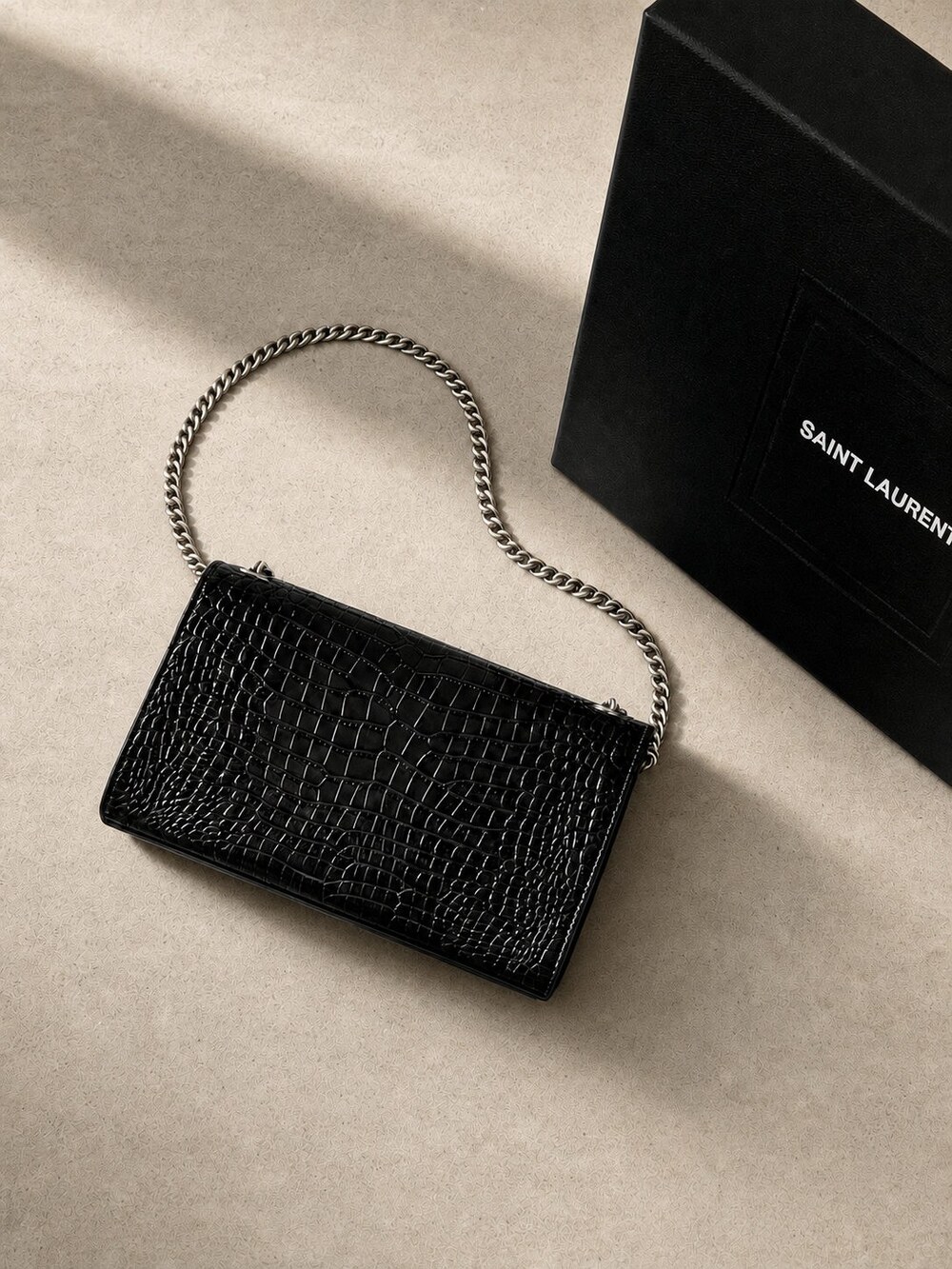 Yves Saint Laurent Kate Black Croc Embossed Tassel Chain Bag - Picture 3 of 6